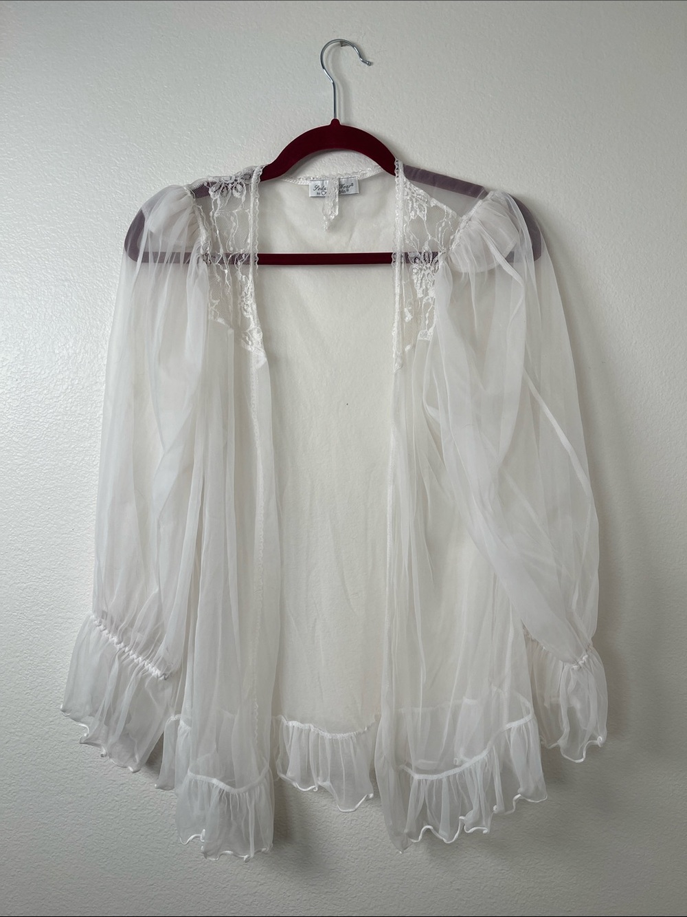 Sheer White Lace Trim Peignoir Robe - Women Intimates